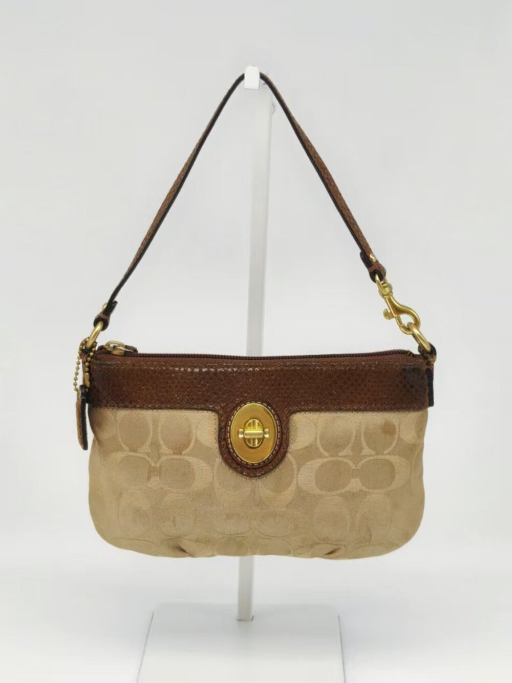 Coach Signature C Canvas Mini Shoulder Bag Brown Leather Turnlock Y2K Vintage - Picture 3 of 13